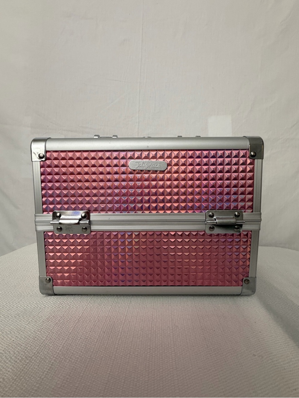 Joligrace Pink Holographic Makeup Train Case with Mirror (F269)